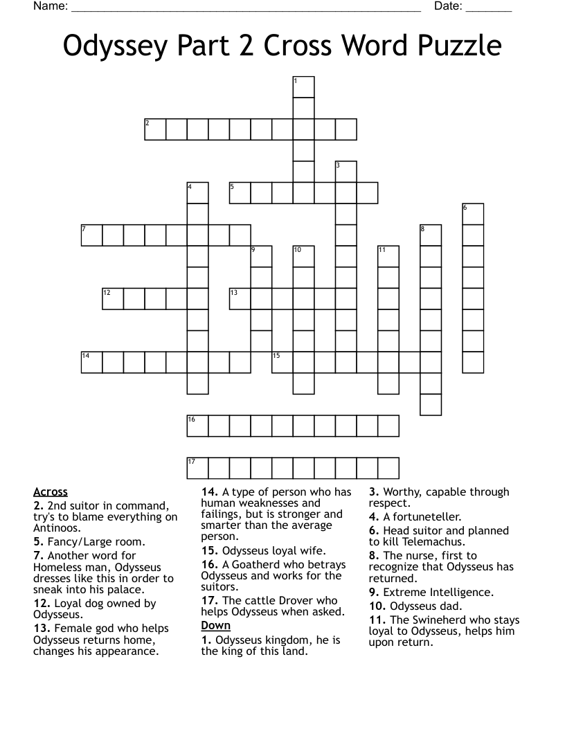 Odyssey Part 2 Cross Word Puzzle 