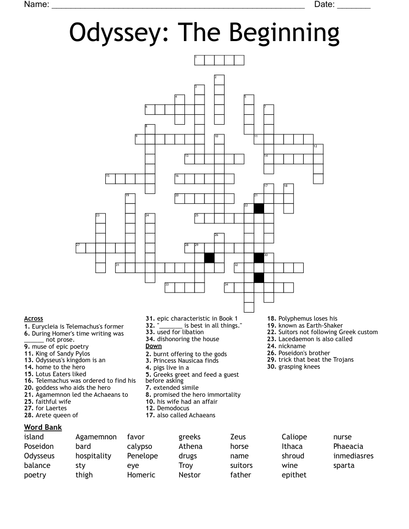 Odyssey: The Beginning Crossword