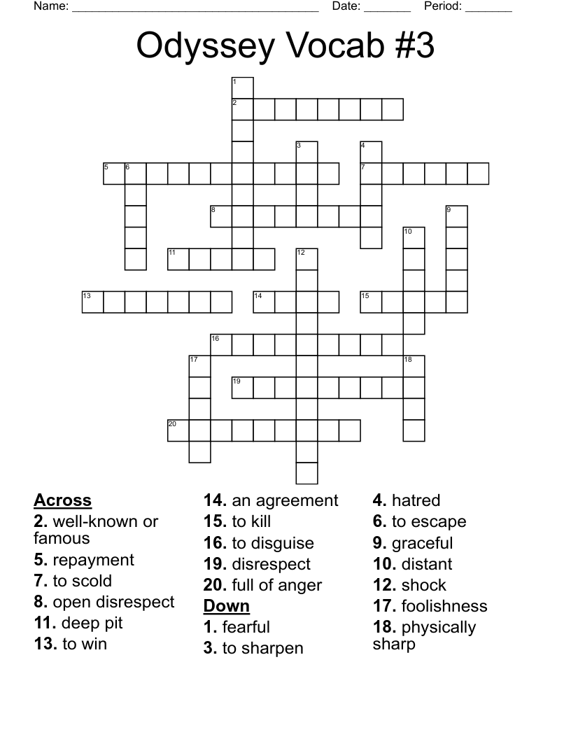 Odyssey Vocab #3 Crossword