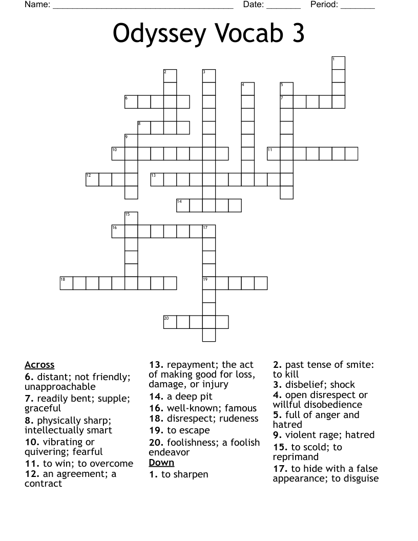 Odyssey Vocab 3 Crossword