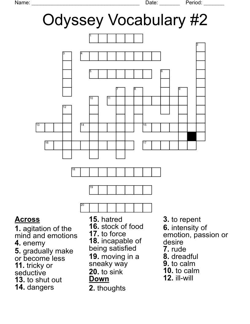Odyssey Vocabulary #2 Crossword
