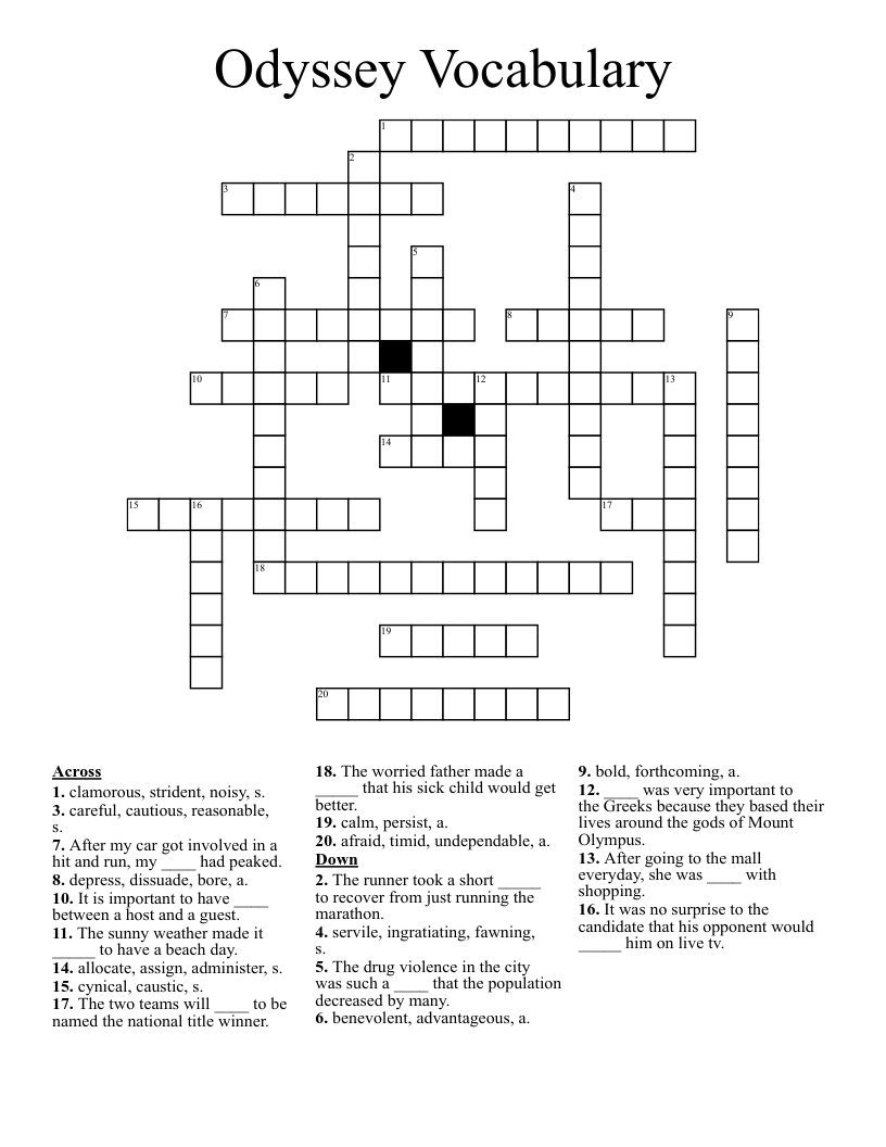 Odyssey Vocabulary Crossword