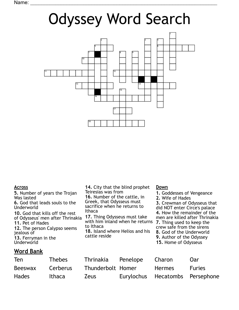 Odyssey Word Search Crossword