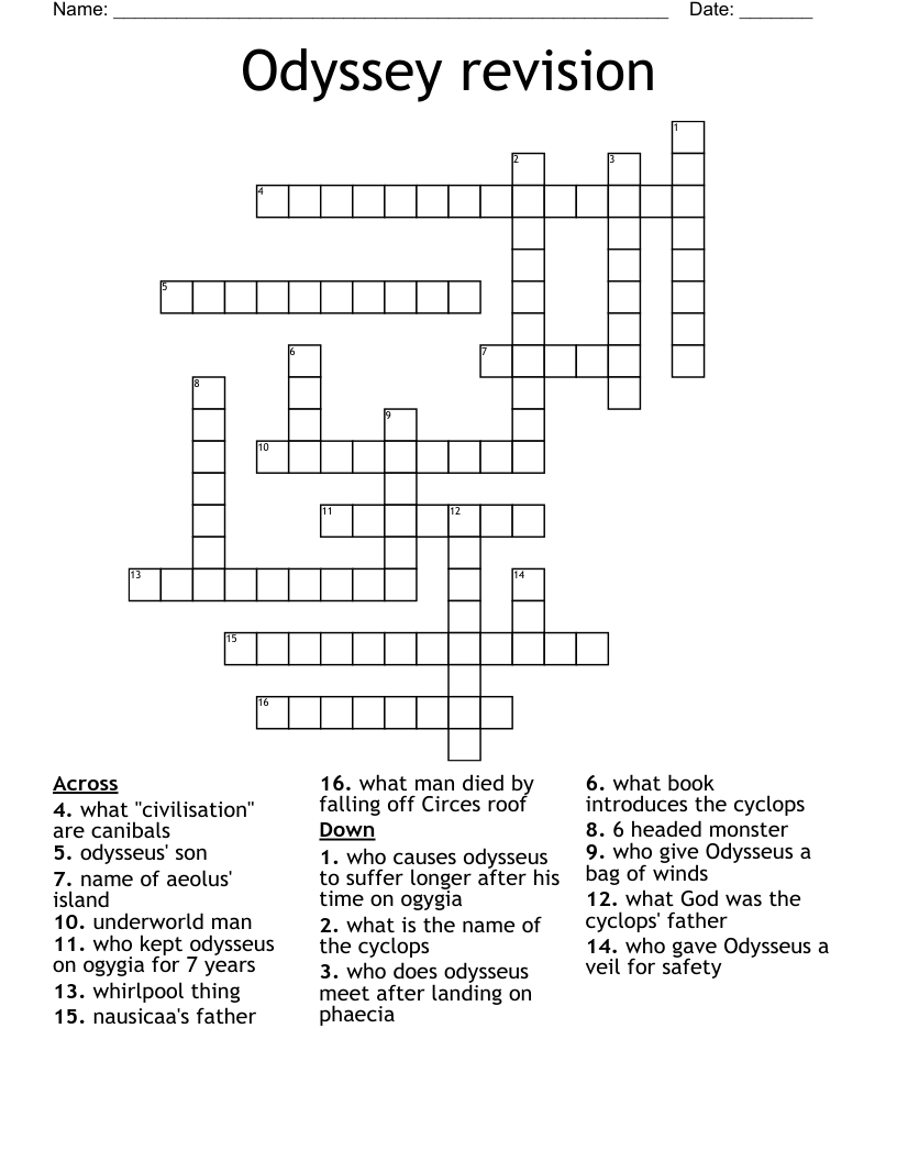 Odyssey revision Crossword