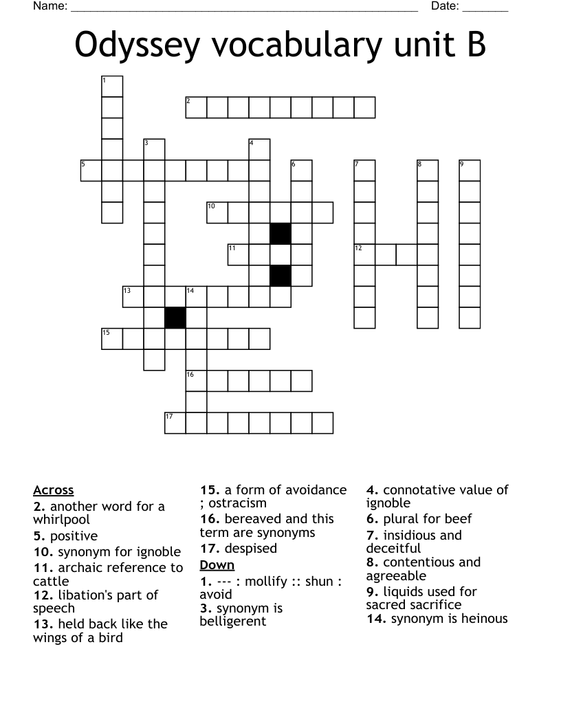 Odyssey vocabulary unit B Crossword