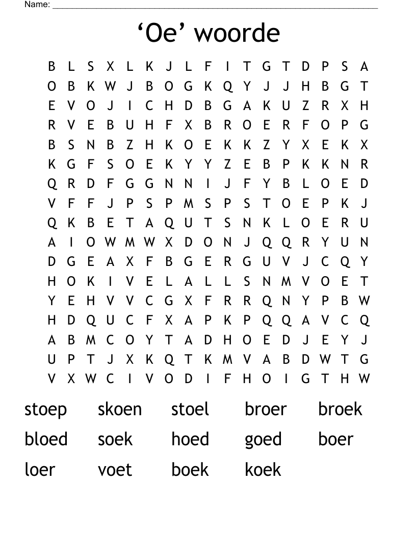 ‘Oe’ woorde  Word Search