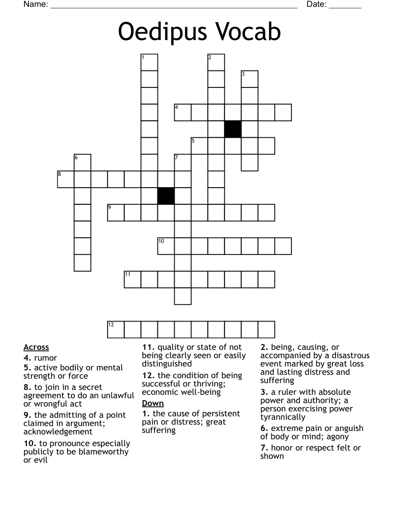 Oedipus Vocab  Crossword