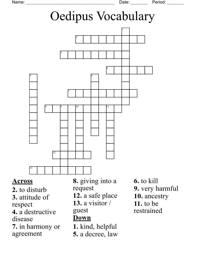 Oedipus Vocabulary Crossword