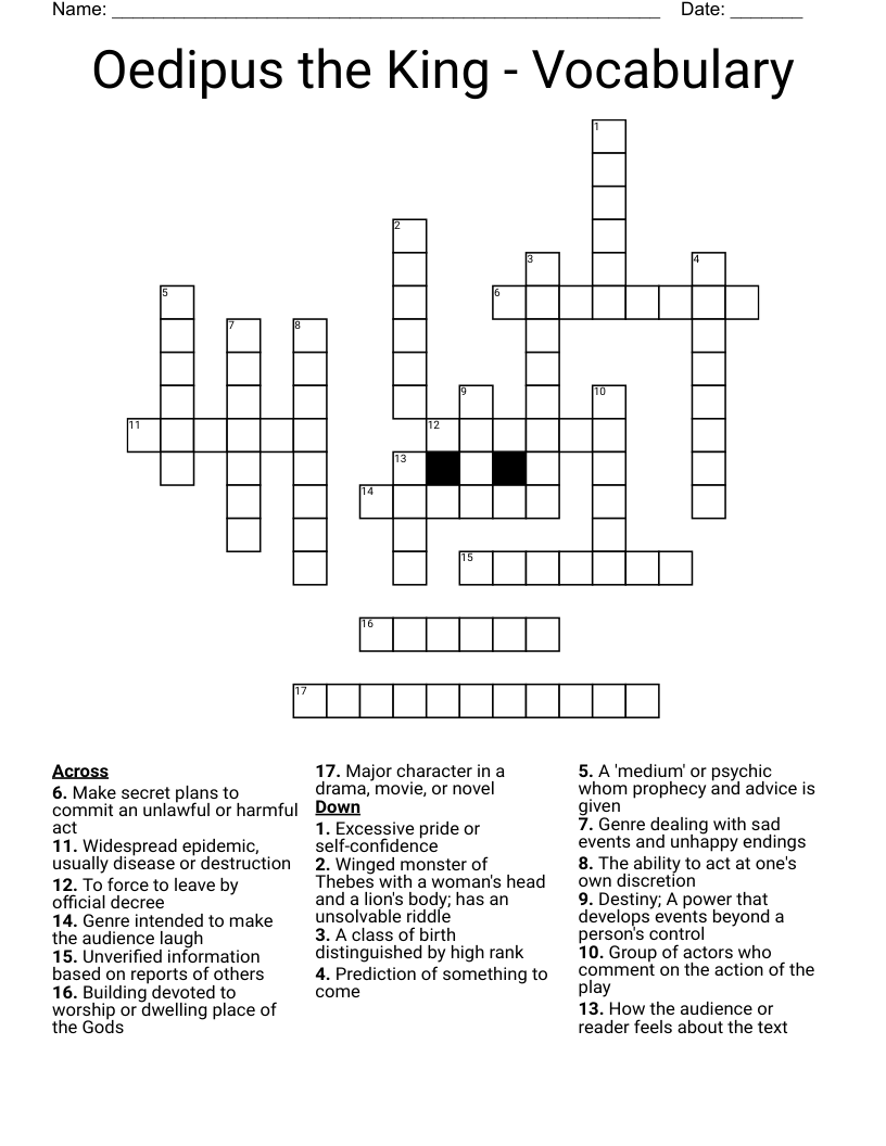 Oedipus the King - Vocabulary Crossword