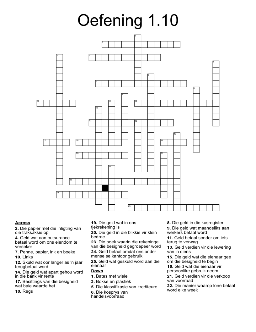 Oefening 1.10 Crossword