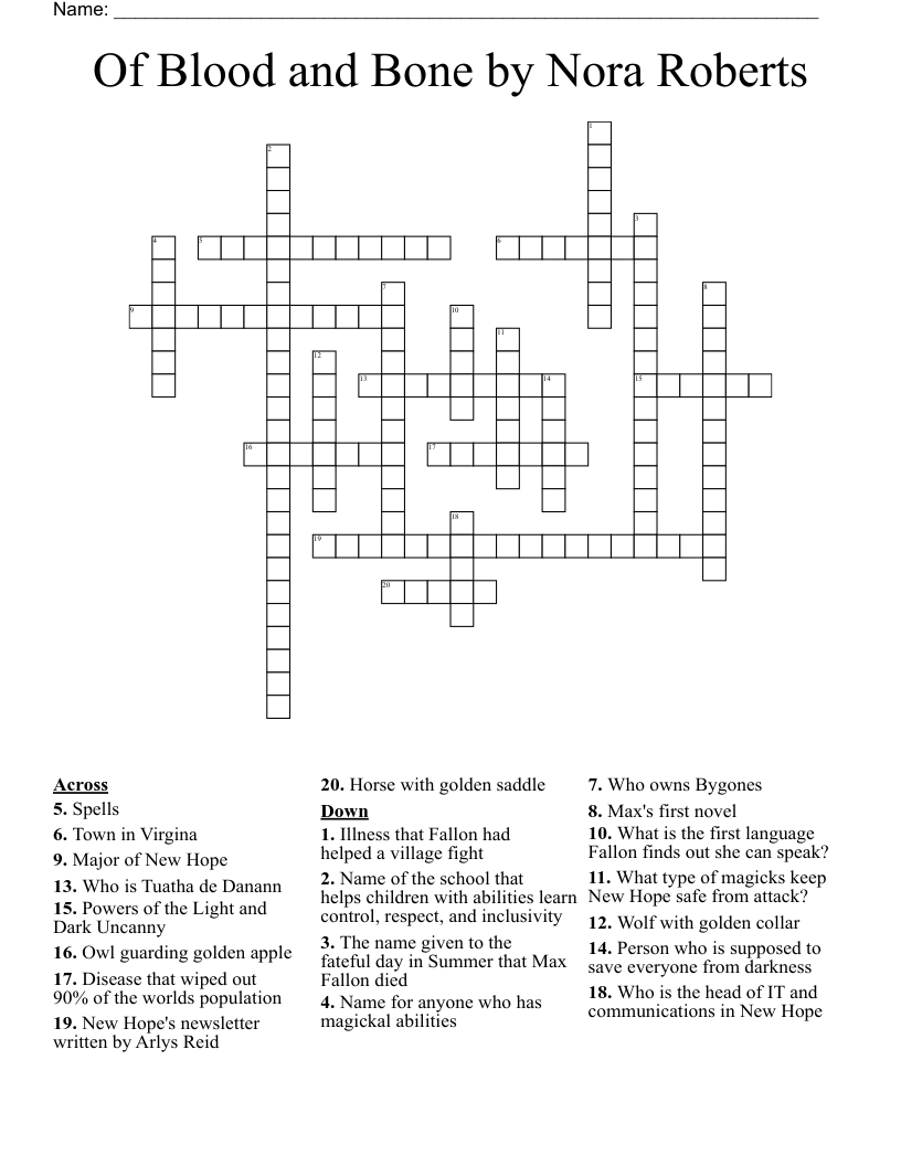 Of Blood and Bone by Nora Roberts Crossword