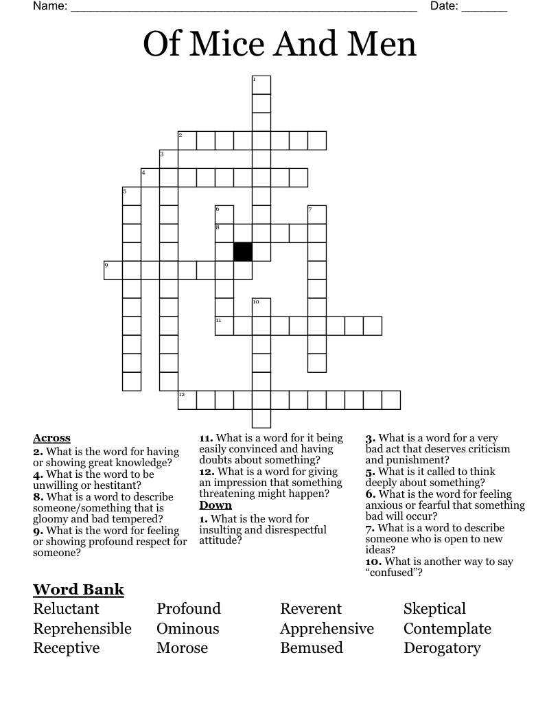 Of Mice And Men Crossword