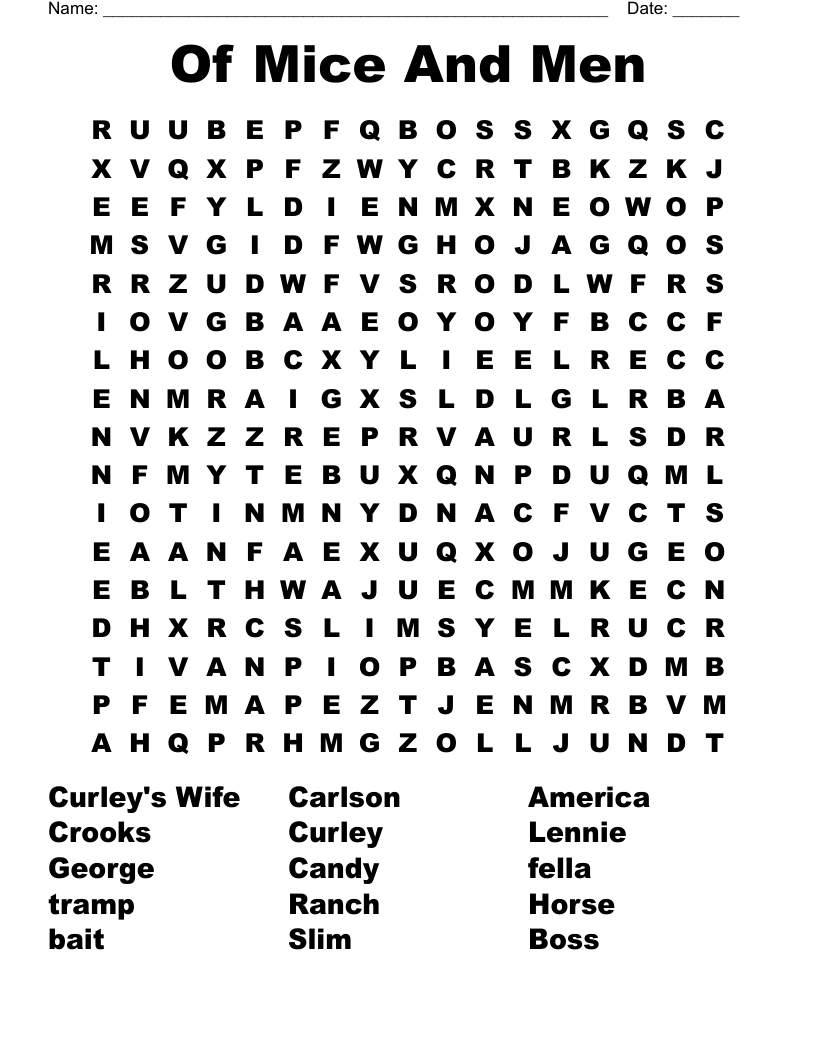Of Mice And Men Word Search