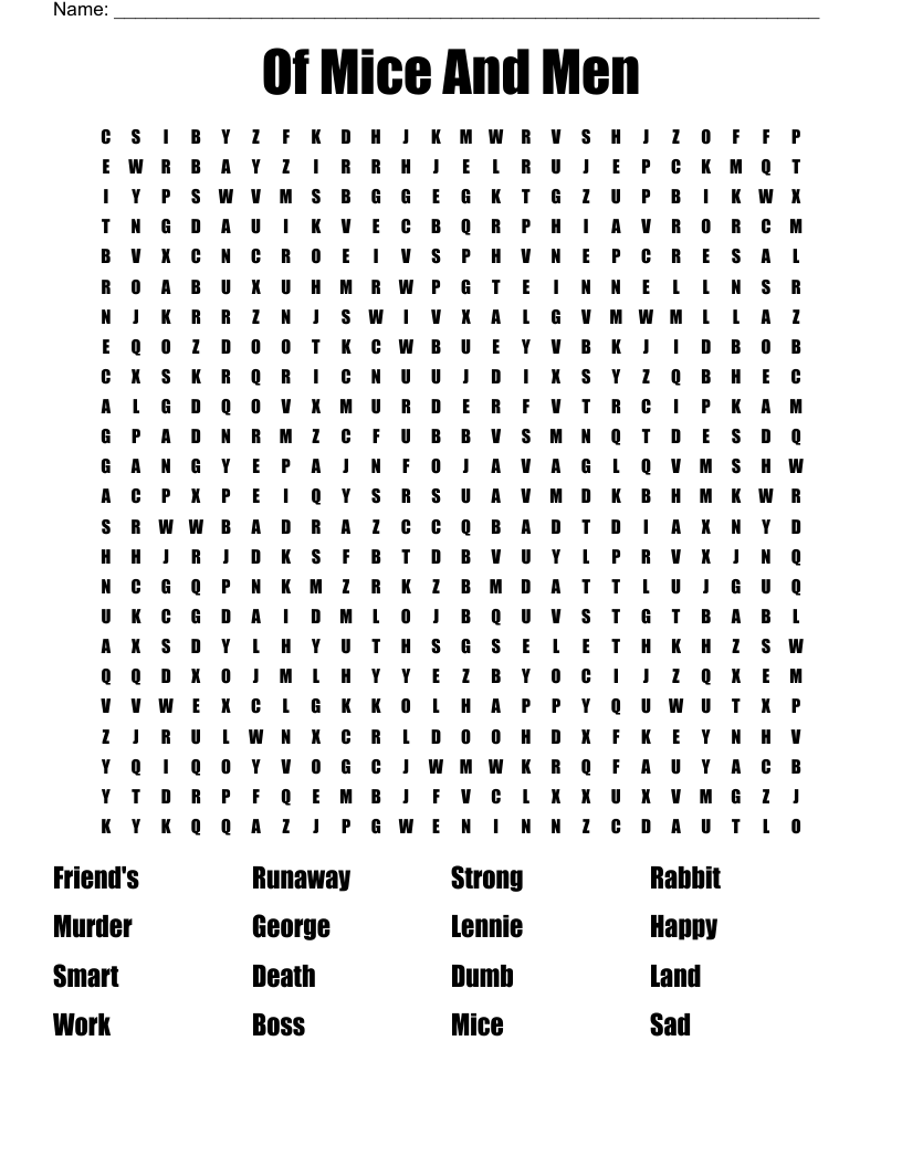 Of Mice And Men Word Search