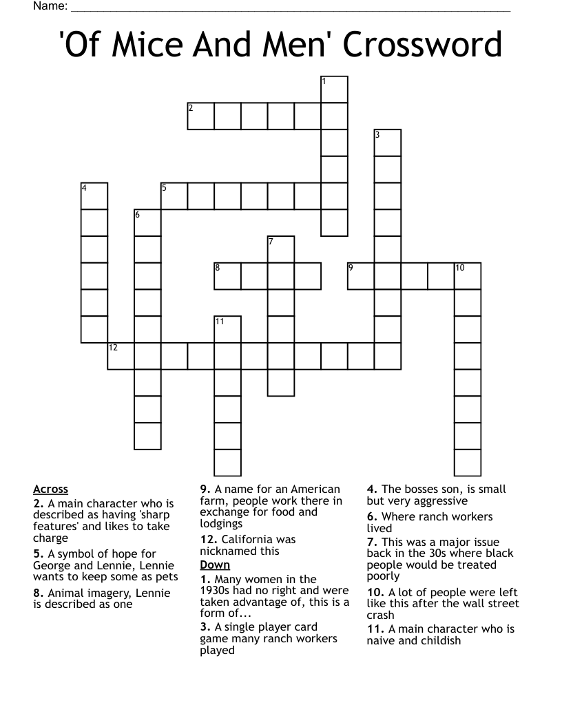 'Of Mice And Men' Crossword