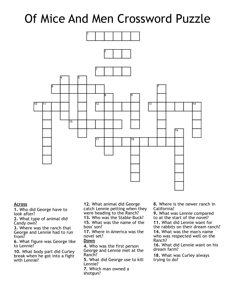Of Mice And Men Crossword Puzzle