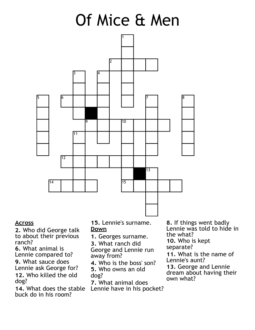 Of Mice & Men Crossword