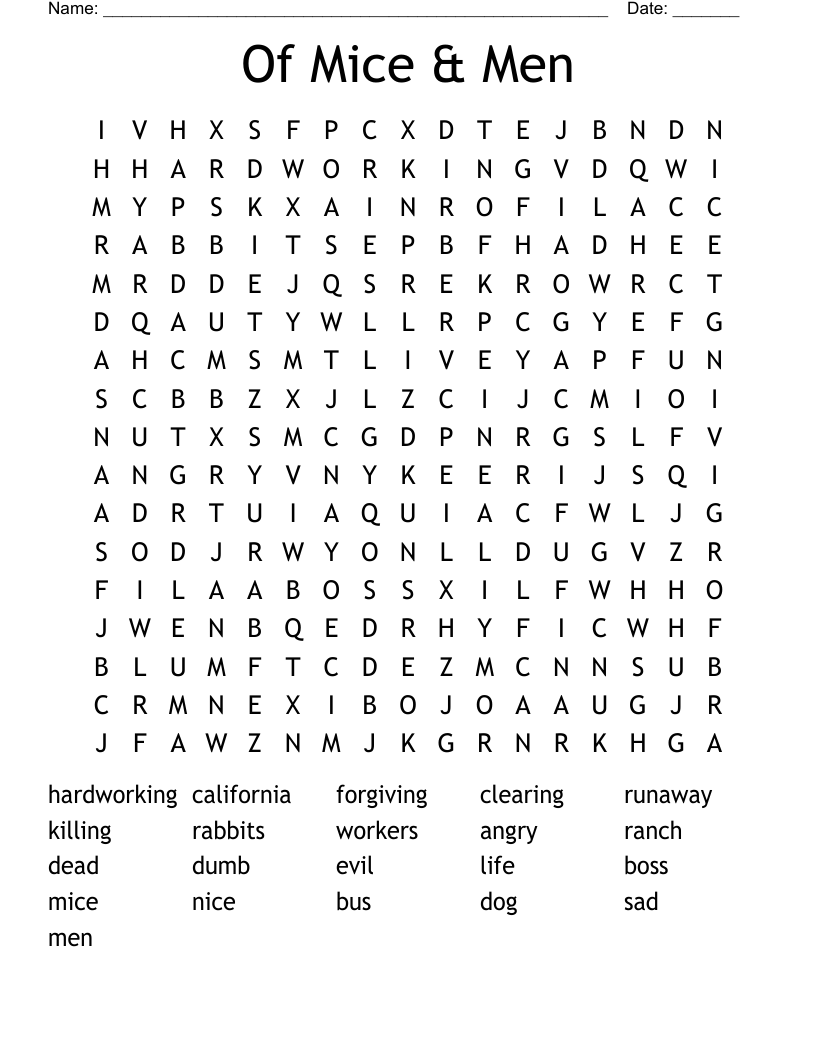 Of Mice & Men Word Search