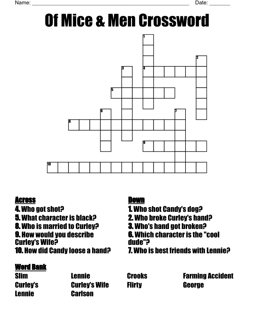 Of Mice & Men Crossword