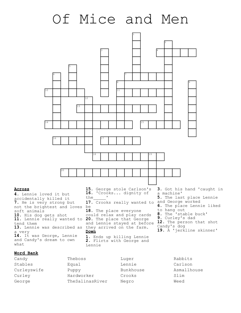 Of Mice and Men Crossword
