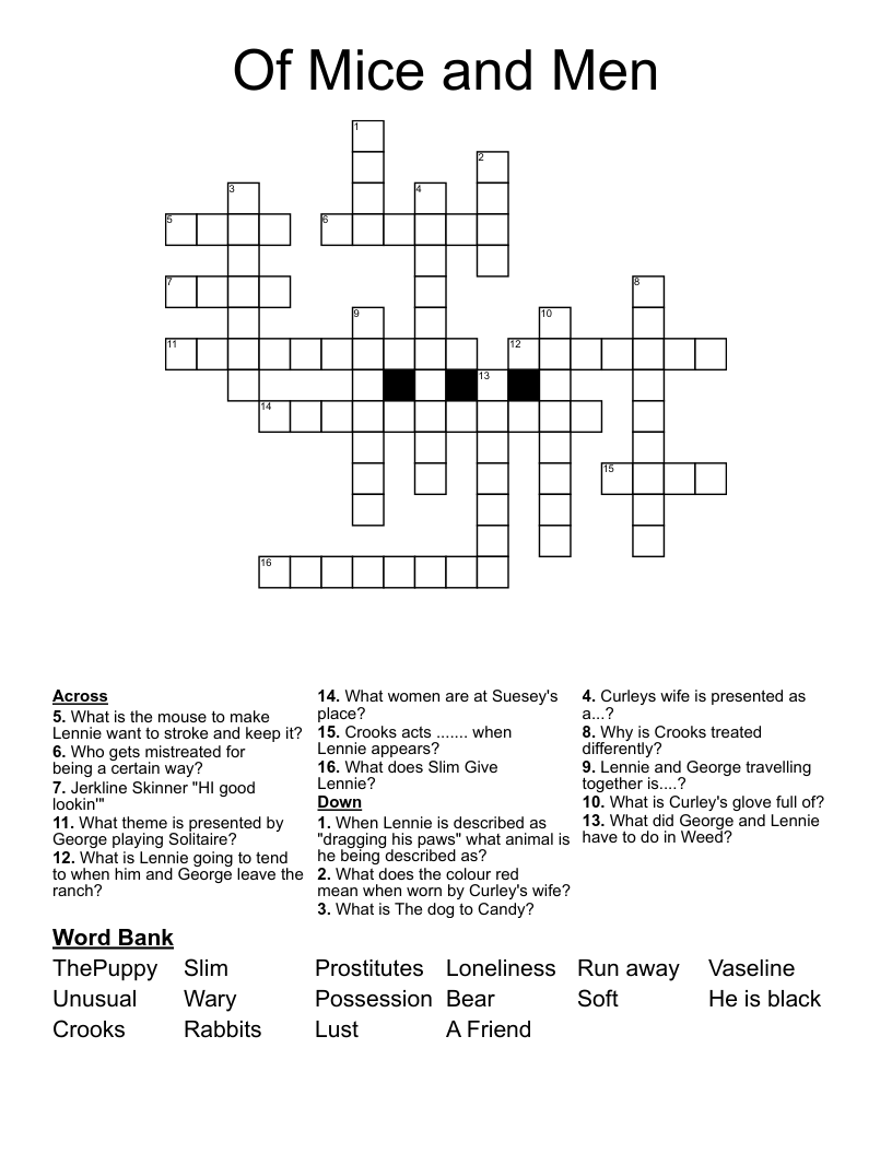 Of Mice and Men Crossword