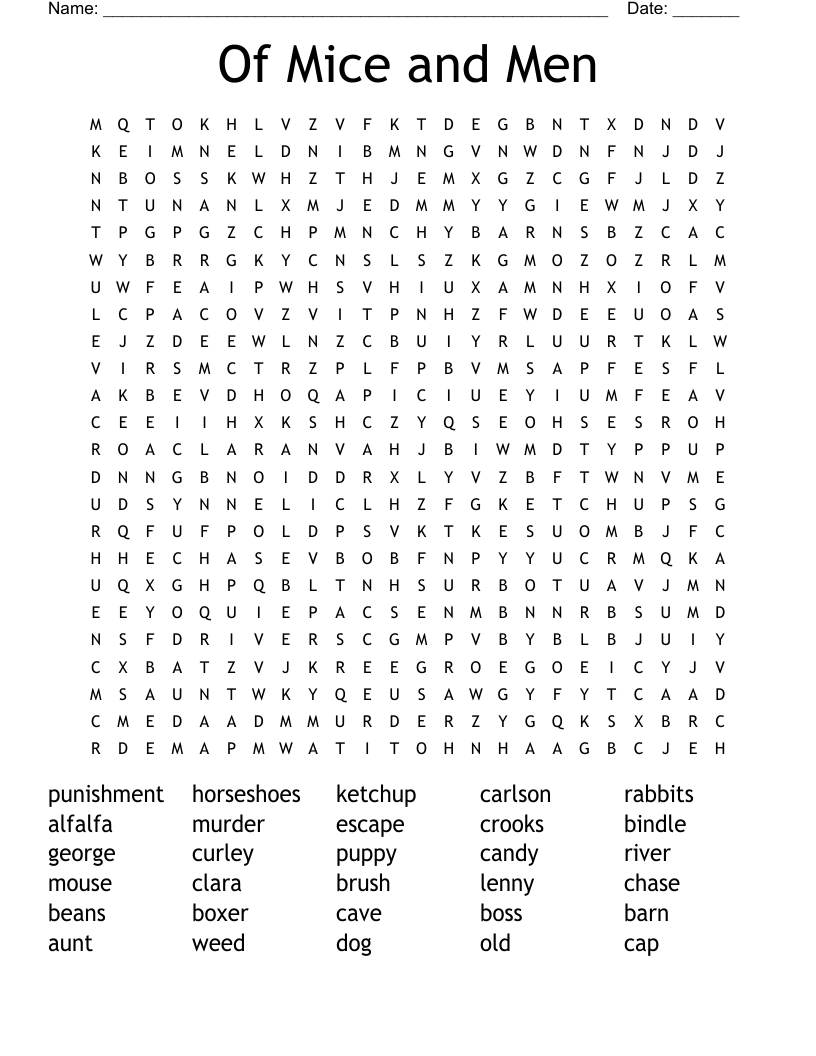 Of Mice and Men Word Search