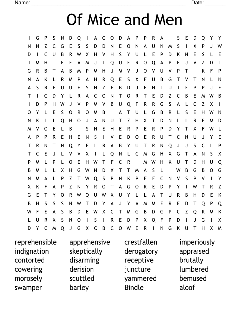 Of Mice and Men Word Search