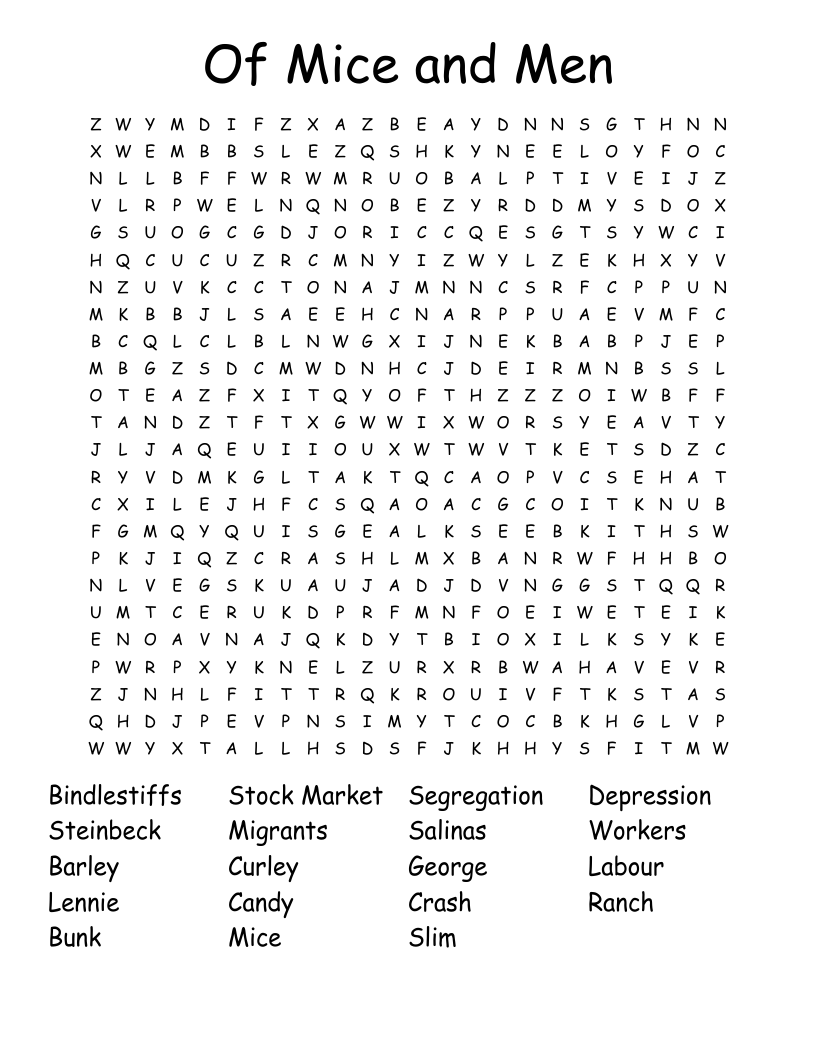 Of Mice and Men Word Search