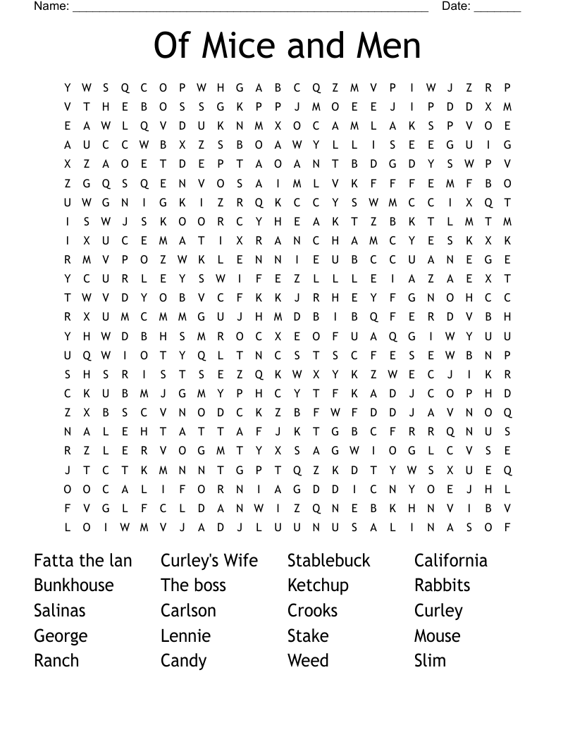 Of Mice and Men Word Search