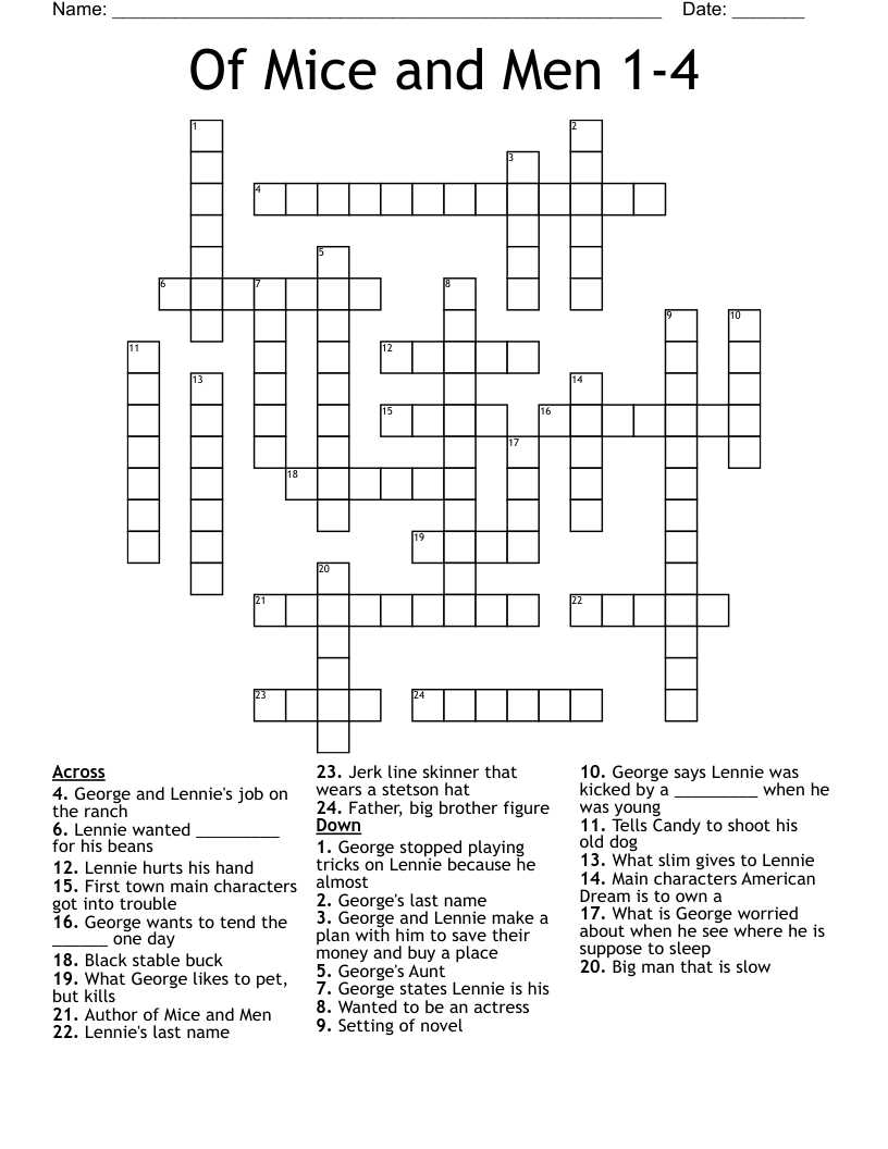 Of Mice and Men 1-4 Crossword