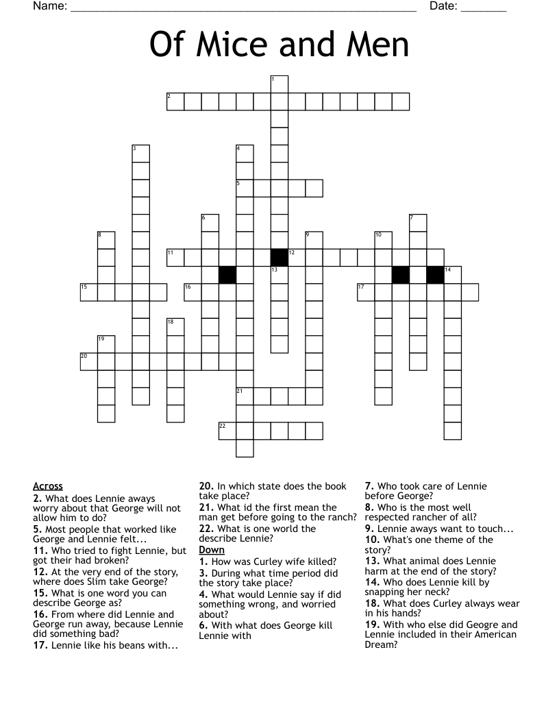 Of Mice and Men Crossword
