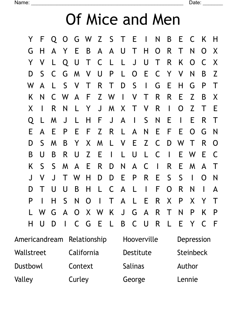 Of Mice and Men Word Search