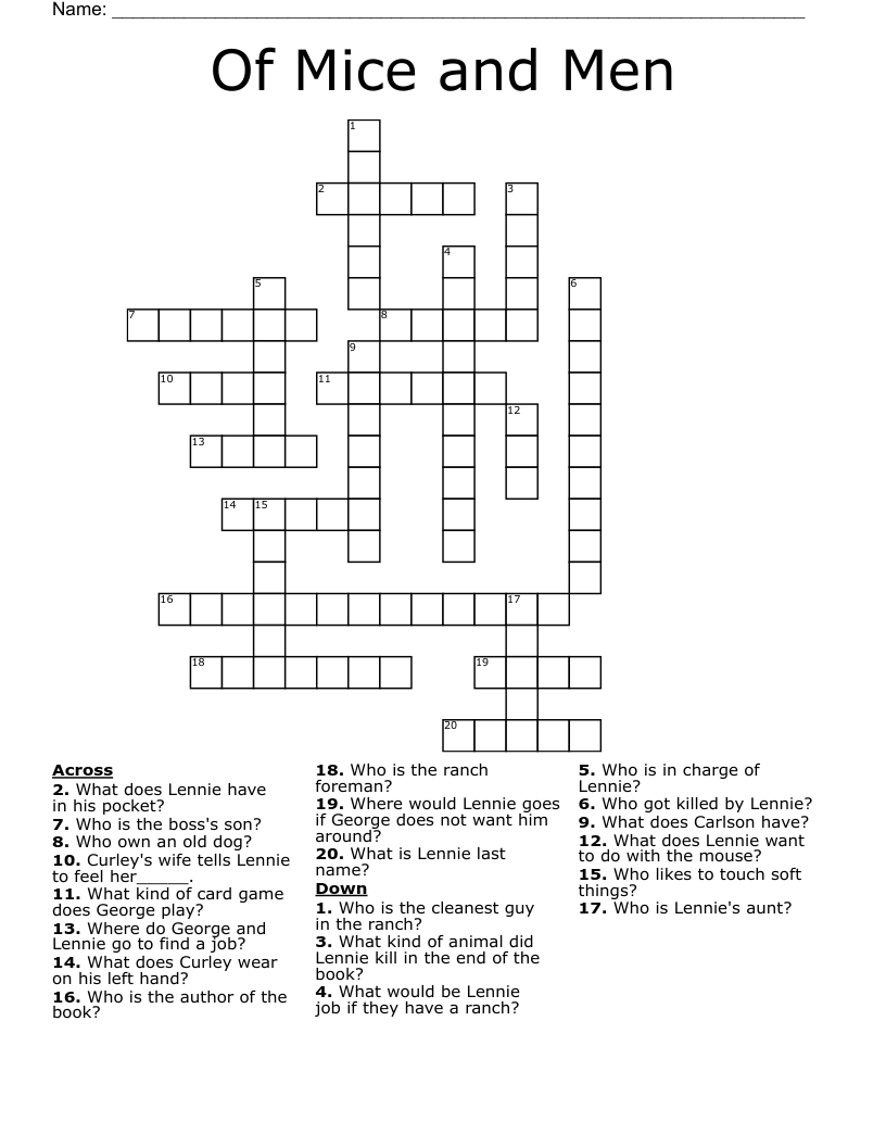 Of Mice and Men Crossword