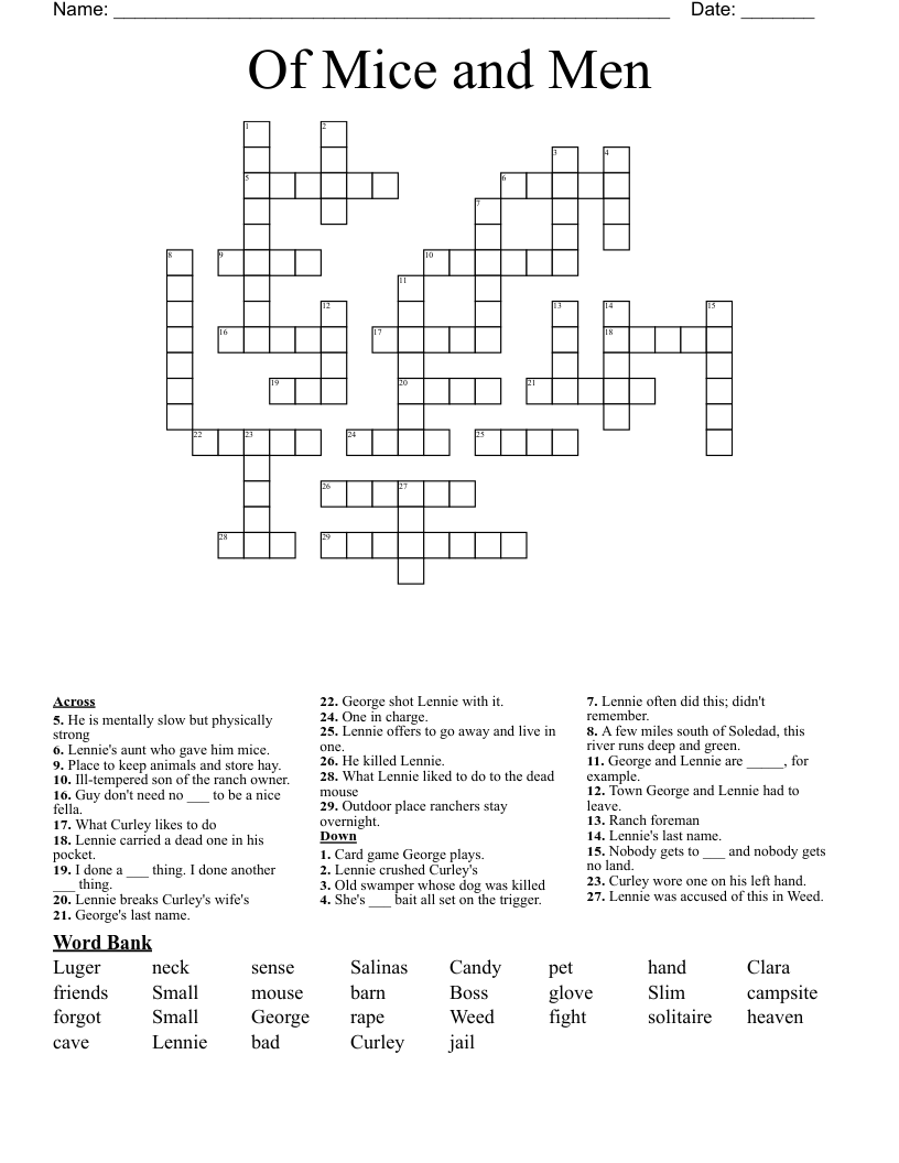 Of Mice and Men Crossword