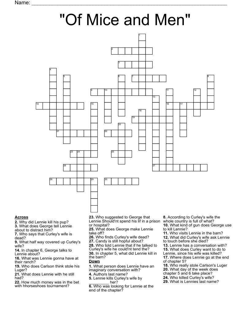 "Of Mice and Men" Crossword