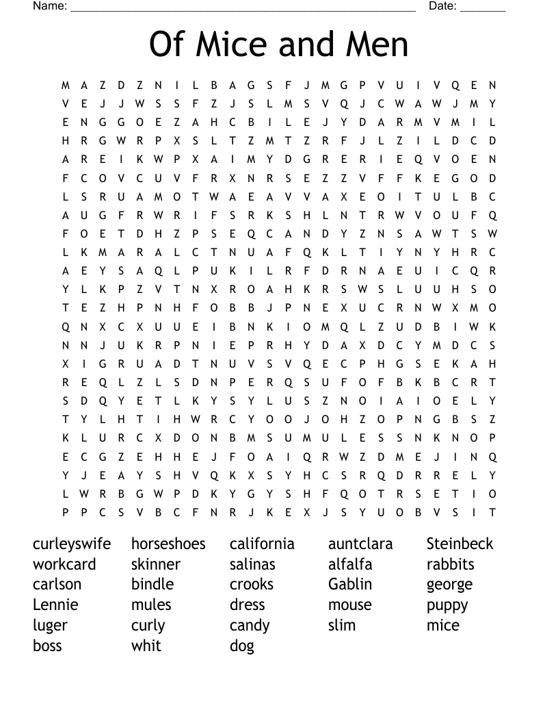 Of Mice and Men Word Search