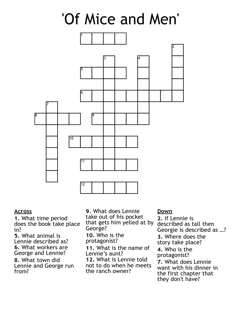 'Of Mice and Men' Crossword