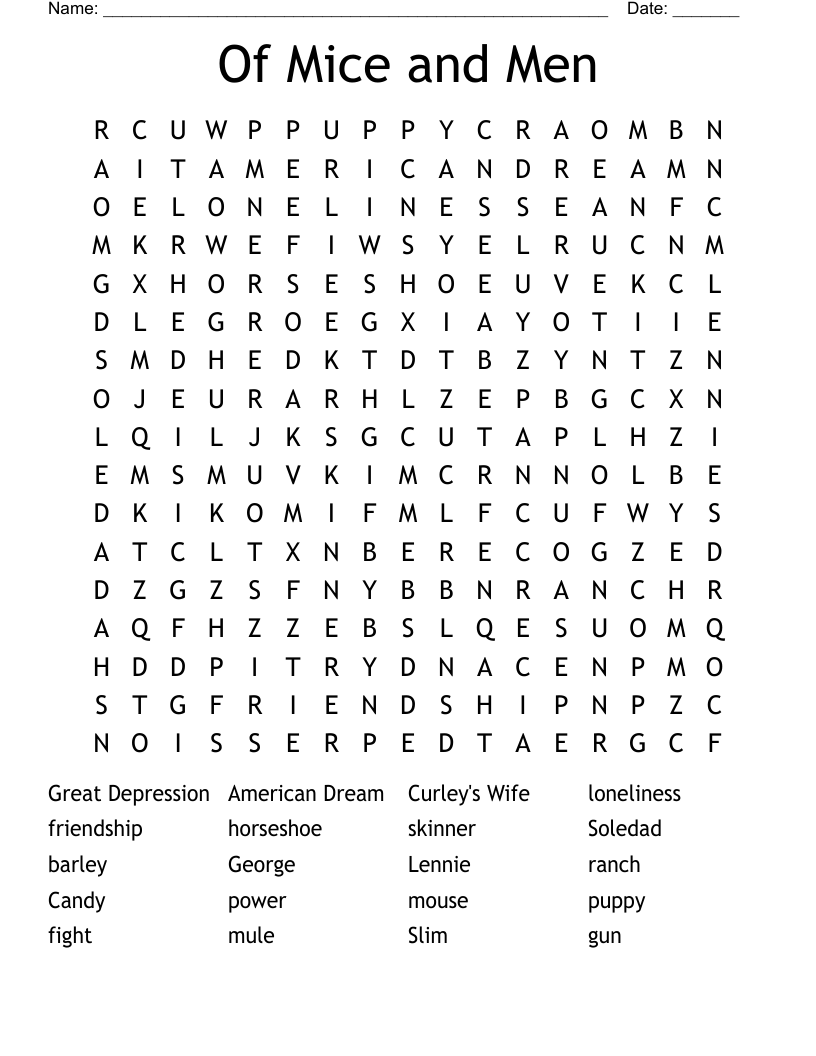 Of Mice and Men Word Search