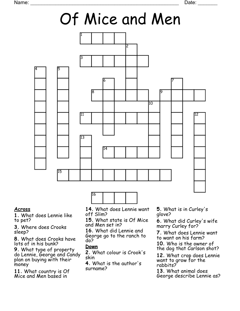 Of Mice and Men Crossword