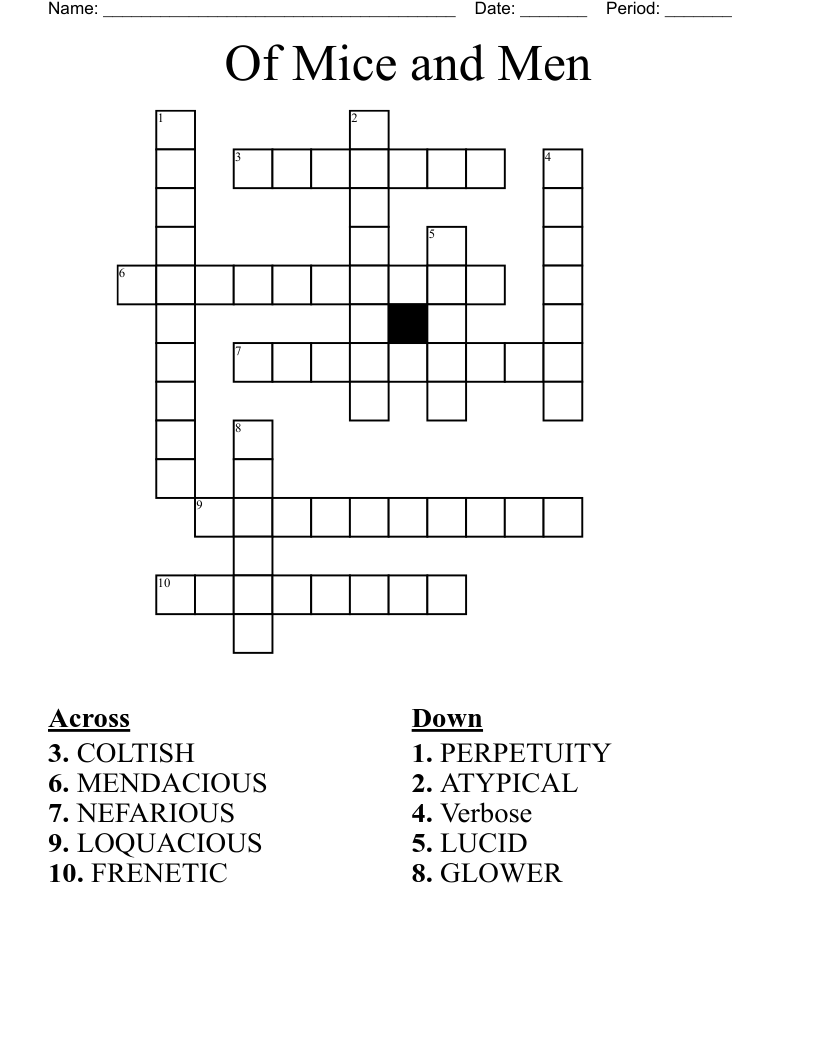 Of Mice and Men Crossword