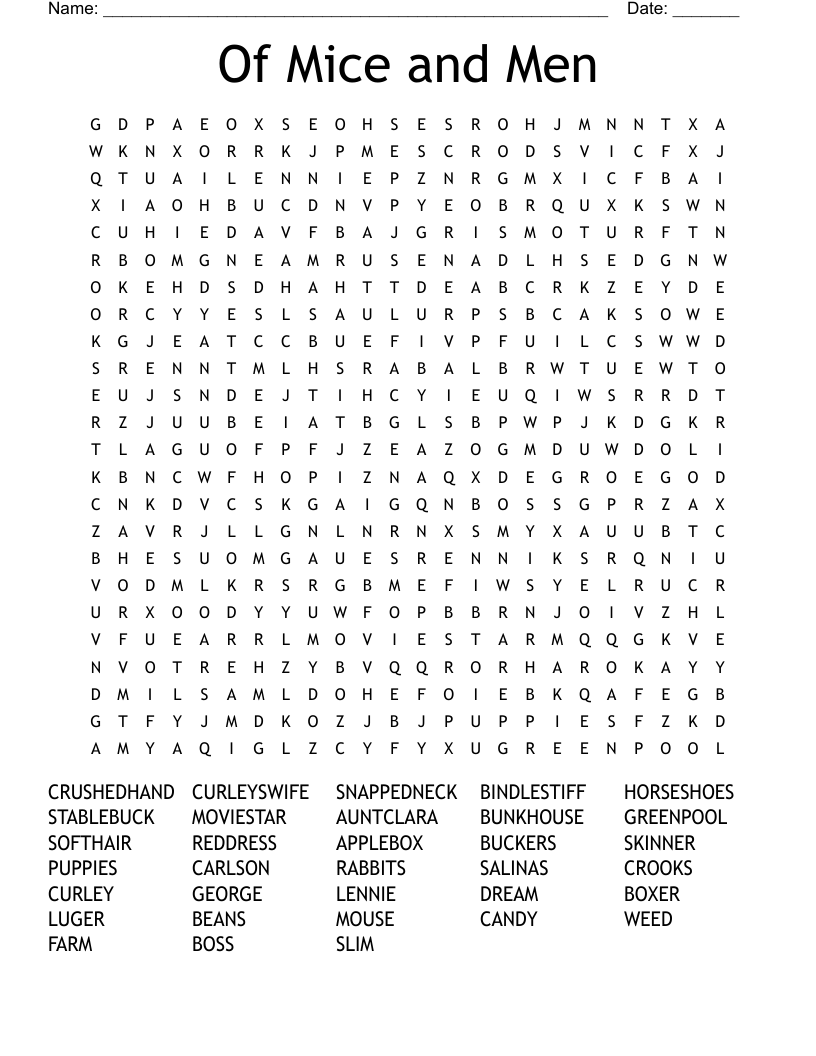 Of Mice and Men Word Search