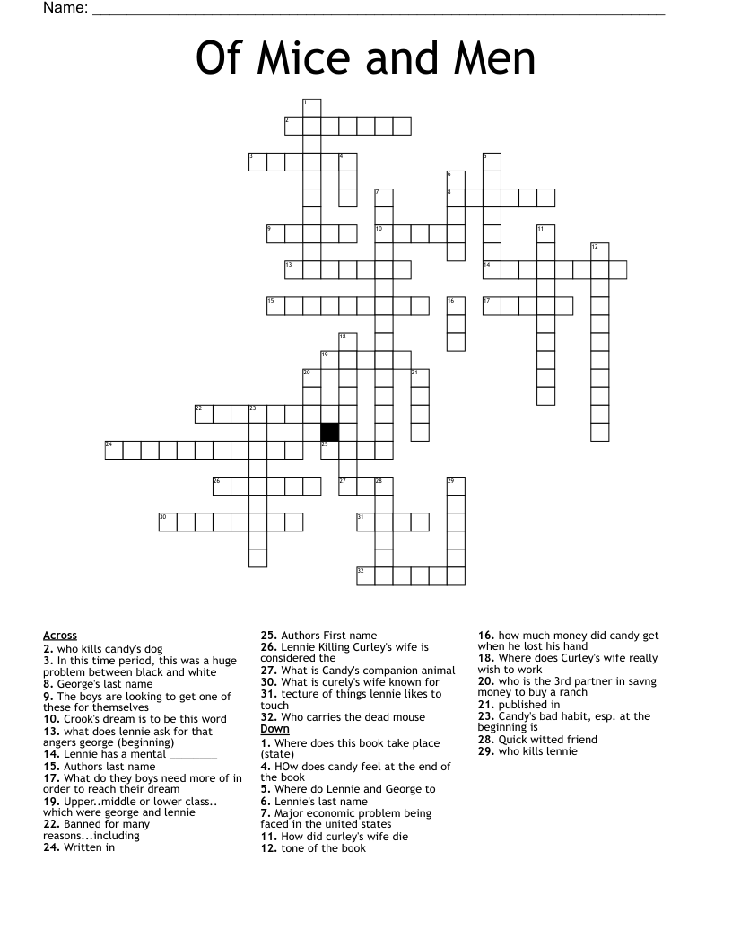 Of Mice and Men Crossword