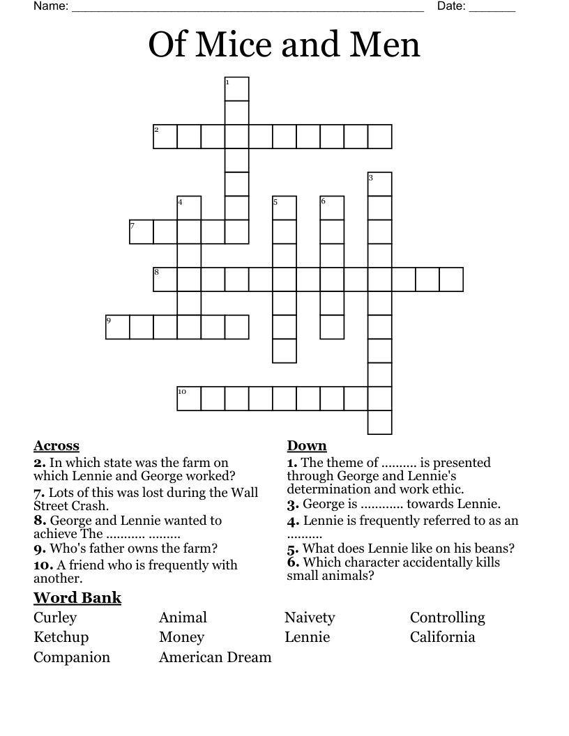 Of Mice and Men Crossword