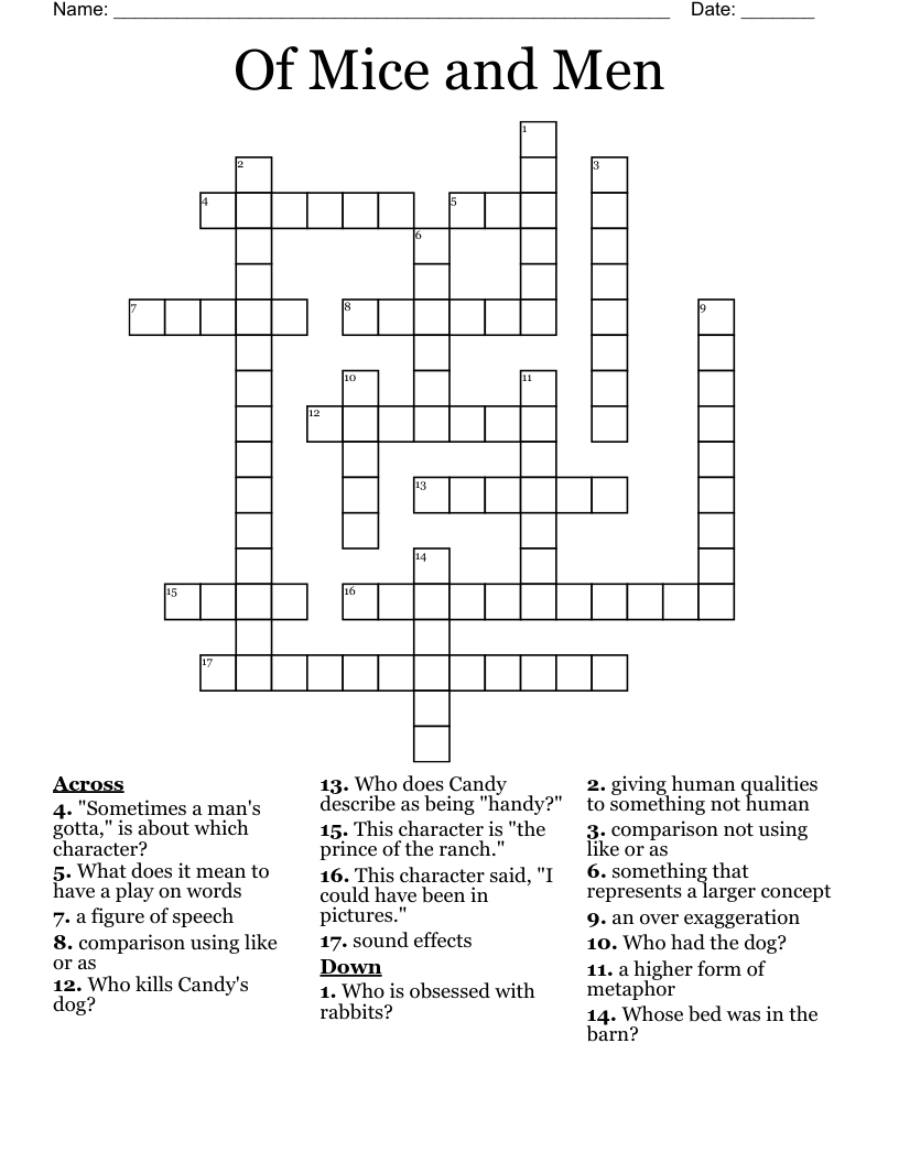 Of Mice and Men Crossword