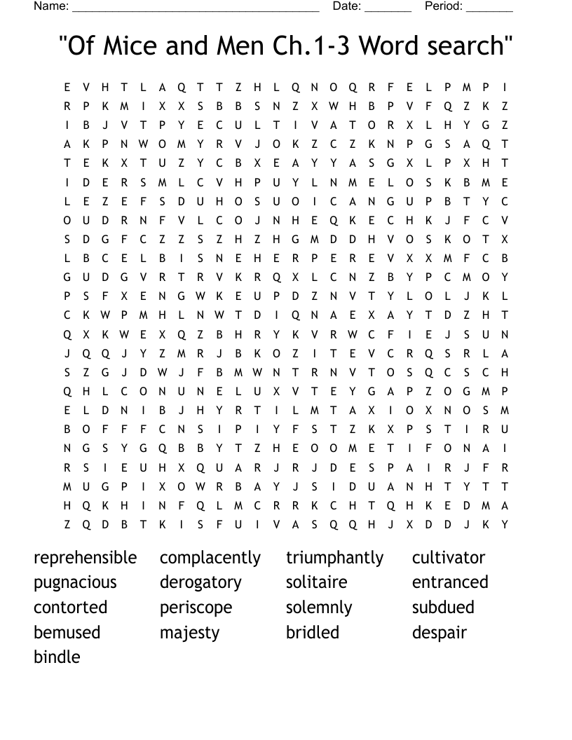 "Of Mice and Men Ch.1-3 Word search"