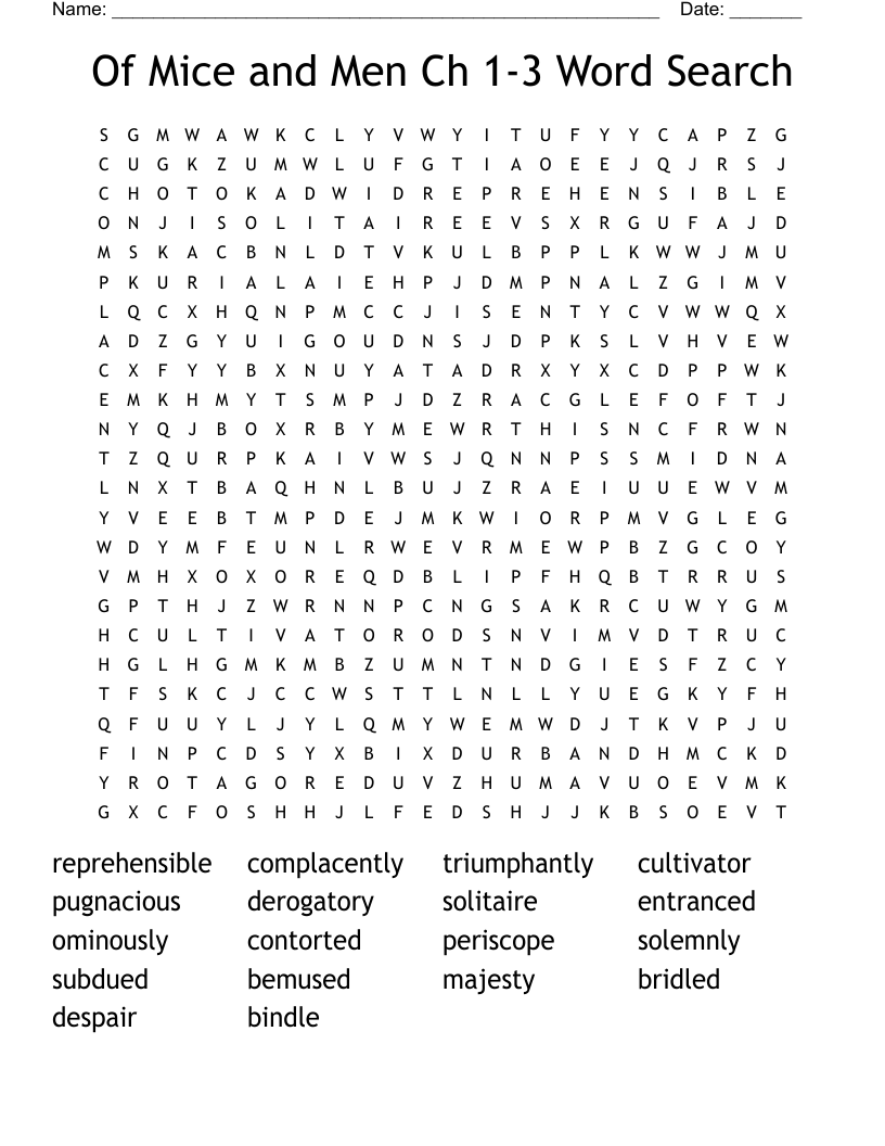 Of Mice and Men Ch 1-3 Word Search
