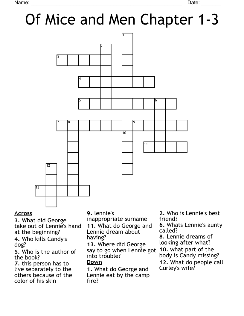 Of Mice and Men Chapter 1-3 Crossword
