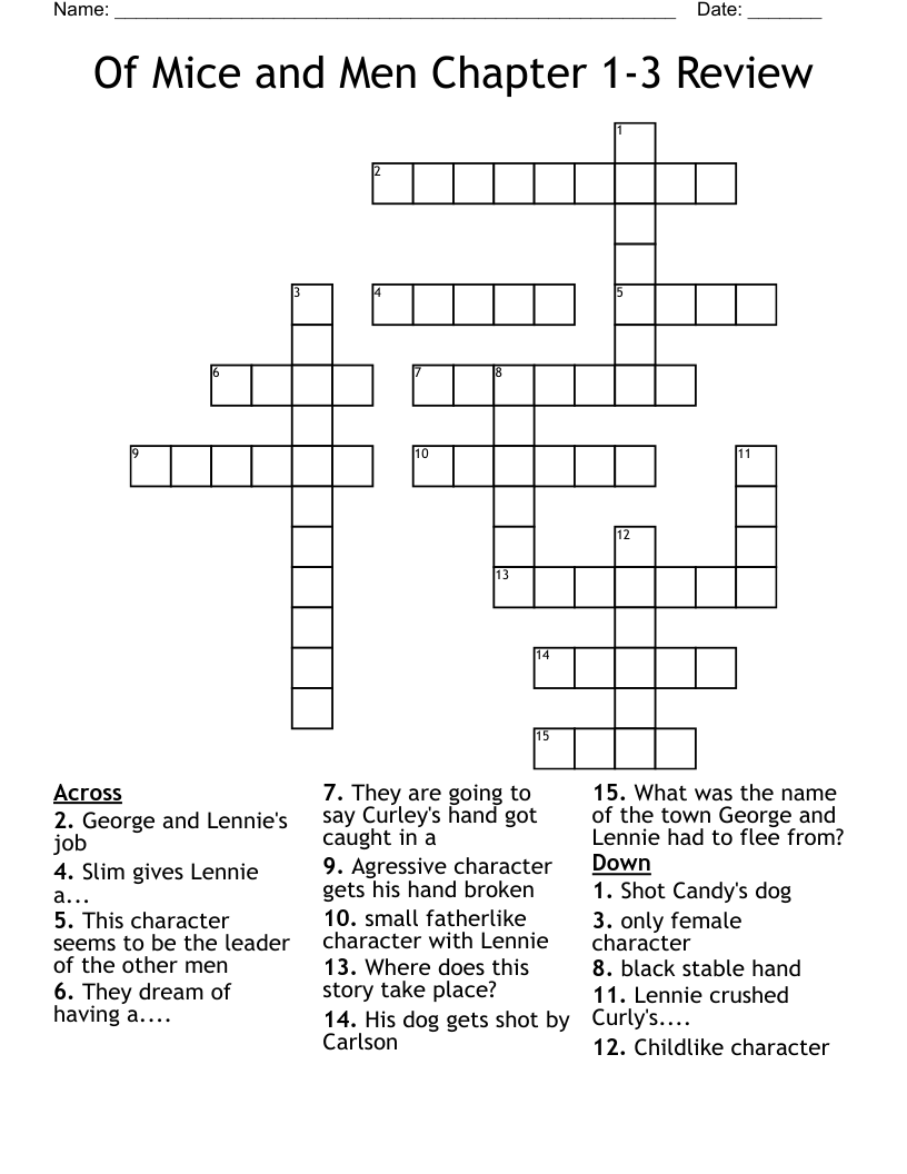 Of Mice and Men Chapter 1-3 Review Crossword