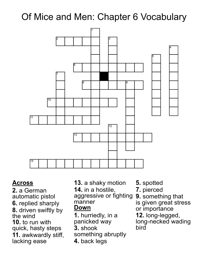 Of Mice and Men: Chapter 6 Vocabulary Crossword