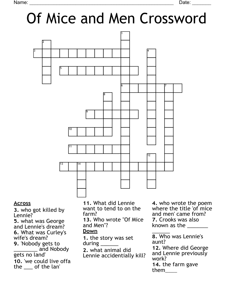 Of Mice and Men Crossword